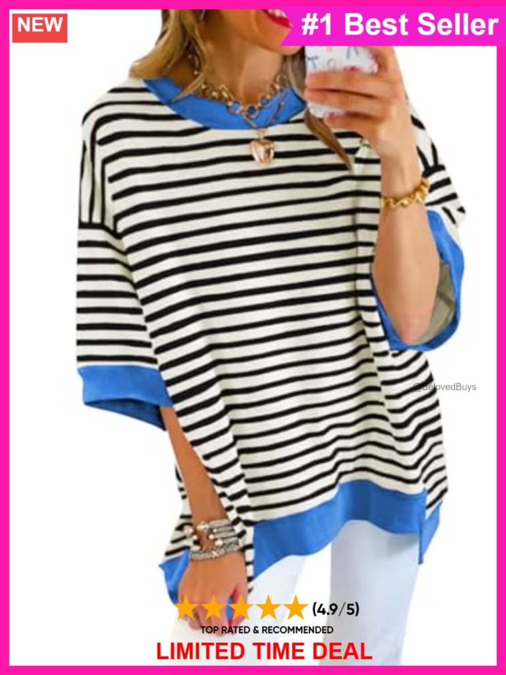 Oversized Striped Short Sleeve Crewneck Sweatshirt Loose High Low Pullover Top